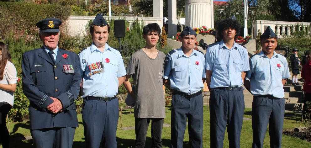 Air Training Corps commander Derek Beveridge (left) and his troops who performed a haka for Anzac...