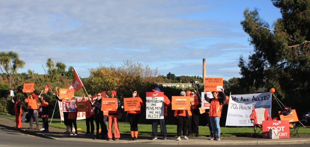 Striking workers demonstrated outside Southland Hospital as part of the national allied health...