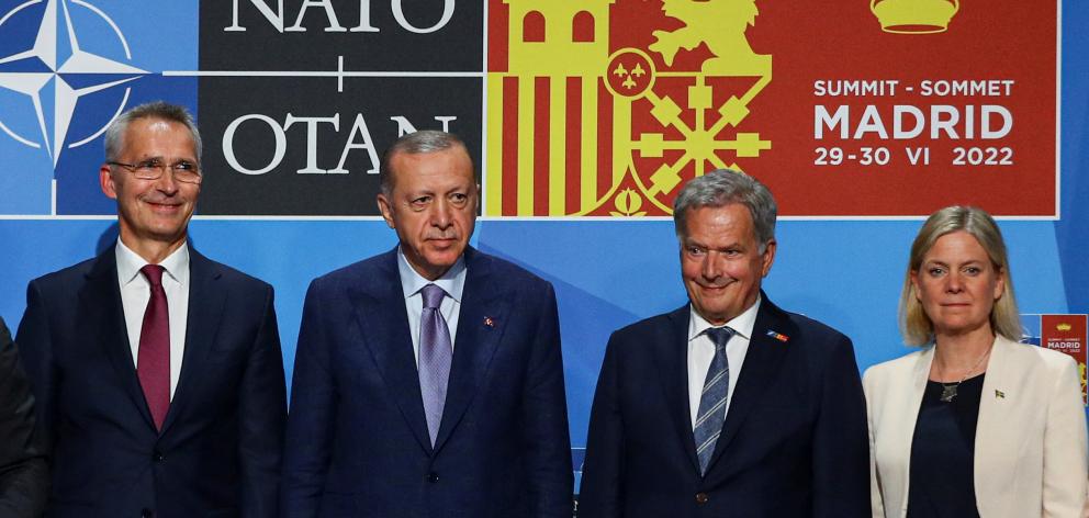 NATO Secretary General Jens Stoltenberg, Turkish President Tayyip Erdogan, Finland's President...