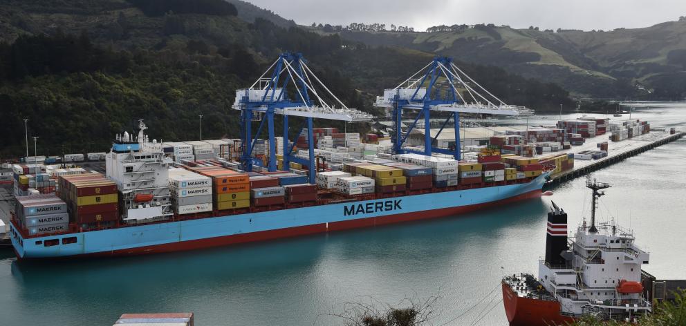Container vessel Maersk Willemstadt docked at Port Otago yesterday. PHOTO: GREGOR RICHARDSON