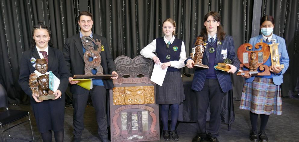 Winners in the Otago-Southland manu korero competition in Invercargill yesterday are (from left):...