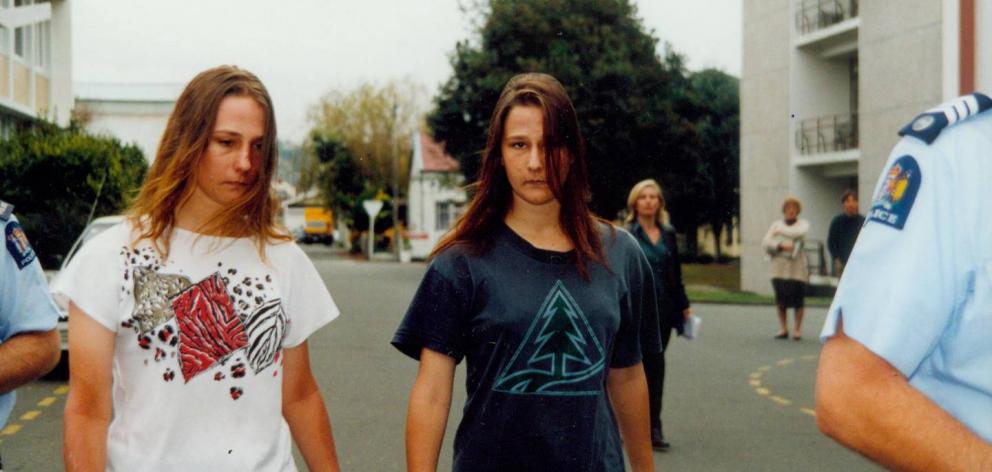 The Ingham twins, Sarah and Joanne, arriving at court in Nelson in May 1997. Photo: File