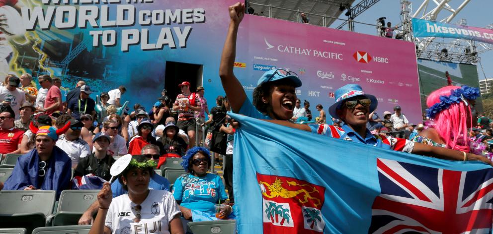 Fiji fans cheer the winners at the Sevens in 2018. Photo: Reuters