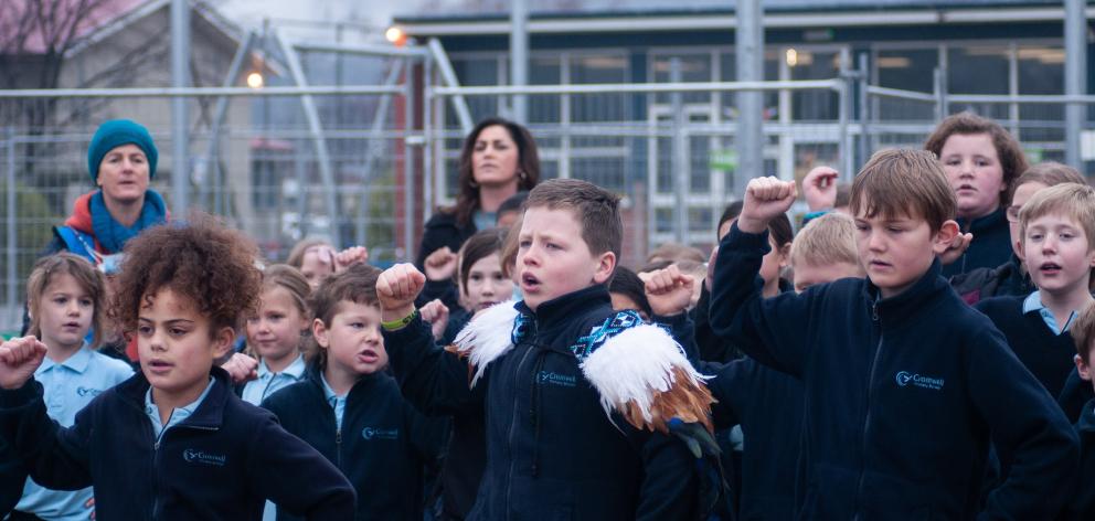 Cromwell Primary School kapa haka members Timana Nepe (9), Jono Hansen (10) and Louis Miller (10)...