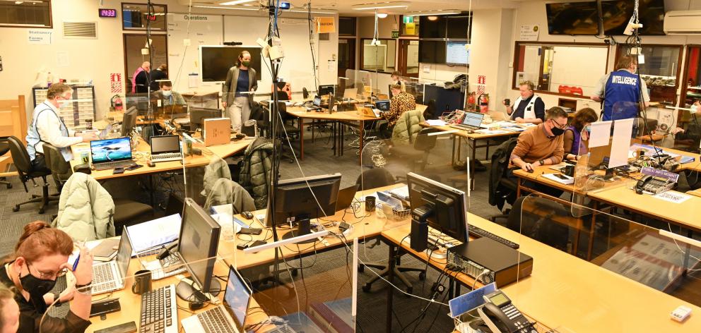 Emergency management staff at work in the Dunedin Emergency Operations Centre, Moray Pl, during...