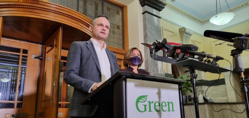 Green Party co-leaders James Shaw and Marama Davidson. Photo: RNZ / Craig McCulloch