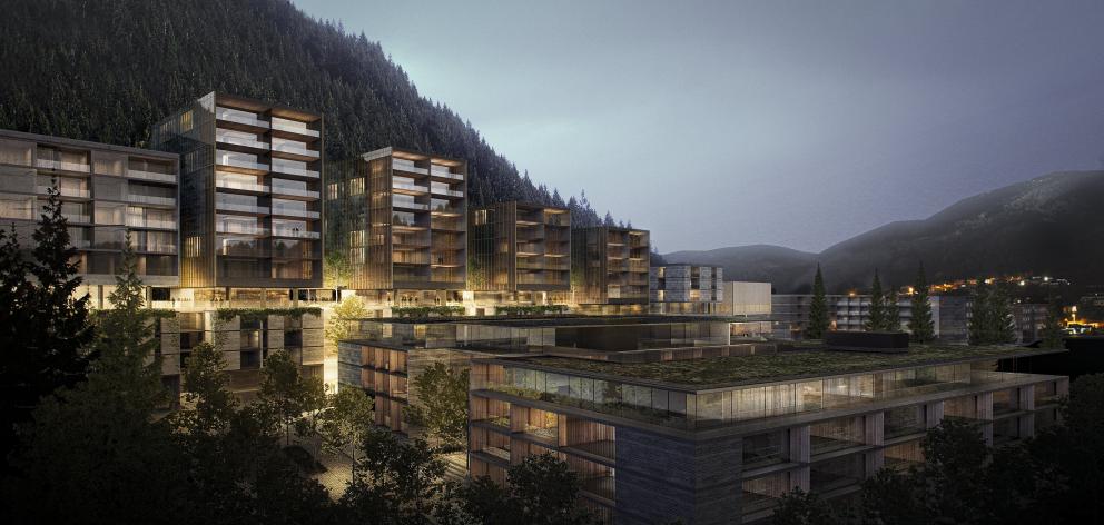 An artist’s impression of the Lakeview-Taumata precinct overlooking central Queenstown. IMAGE:...