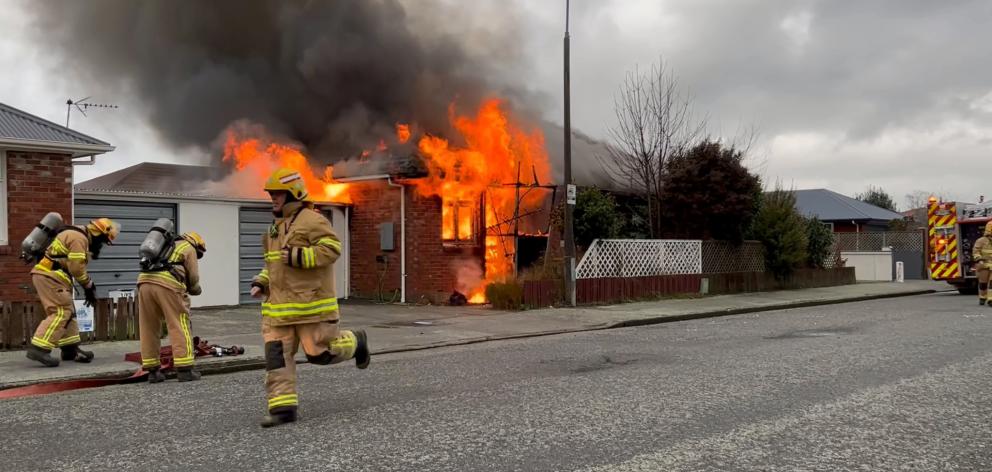 The house fire on Hugh St. Photo: Ashburton Courier