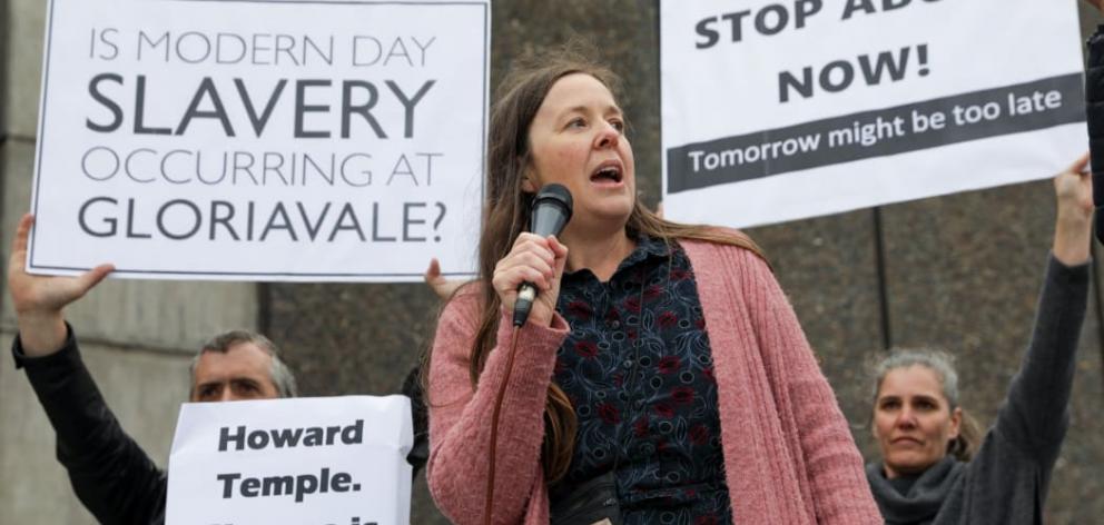 Former Gloriavale members protesting in Christchurch in 2020. Photo: RNZ / Nate McKinnon