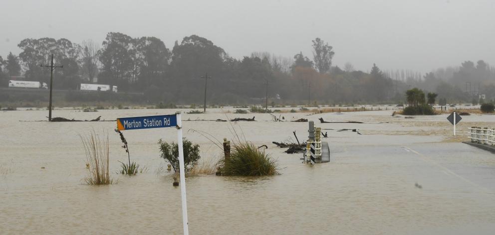 State Highway 1, near Waikouaiti, during the July 27 rainfall. PHOTO: OTAGO DAILY TIMES