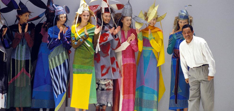Issey Miyake at a Paris fashion show in 1997. Photo: Getty Images 

