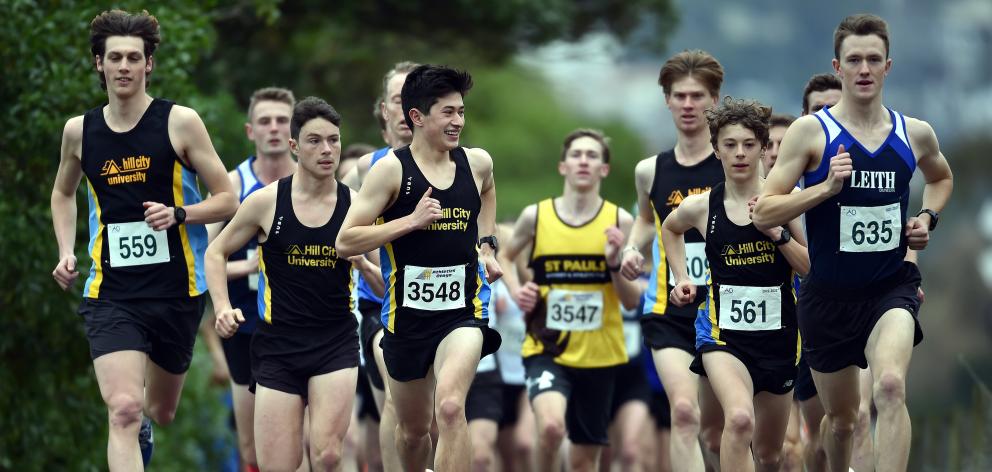 Runners head out for the Otago road race in Dunedin on Saturday. PHOTO: PETER MCINTOSH