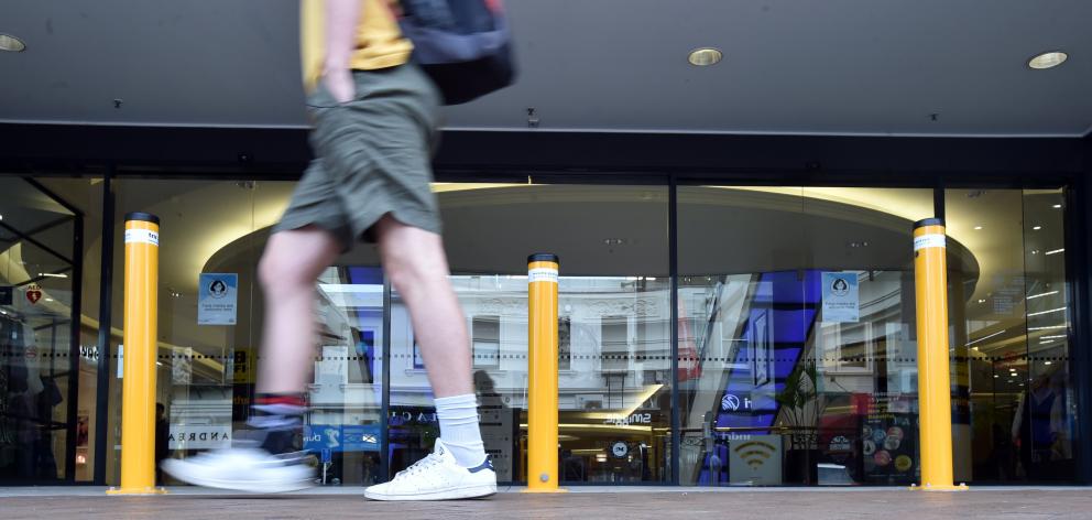 Bollards outside the Meridian Mall yesterday. PHOTO: PETER MCINTOSH