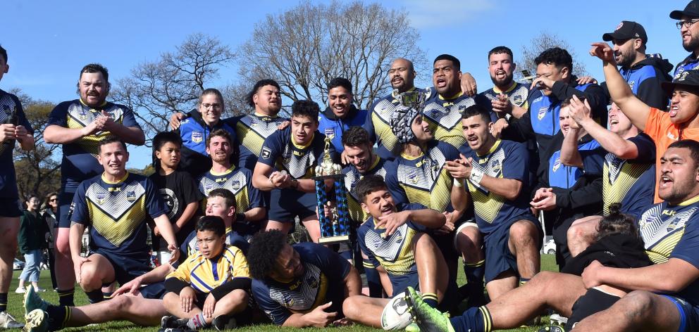 Otago Whalers celebrate their win against against Southland last month. PHOTO: PETER MCINTOSH