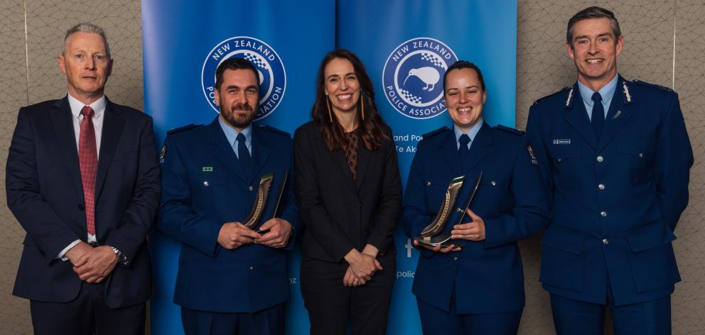 Celebrating the 2022 Police Association Bravery Awards in Wellington are (from left) New Zealand...