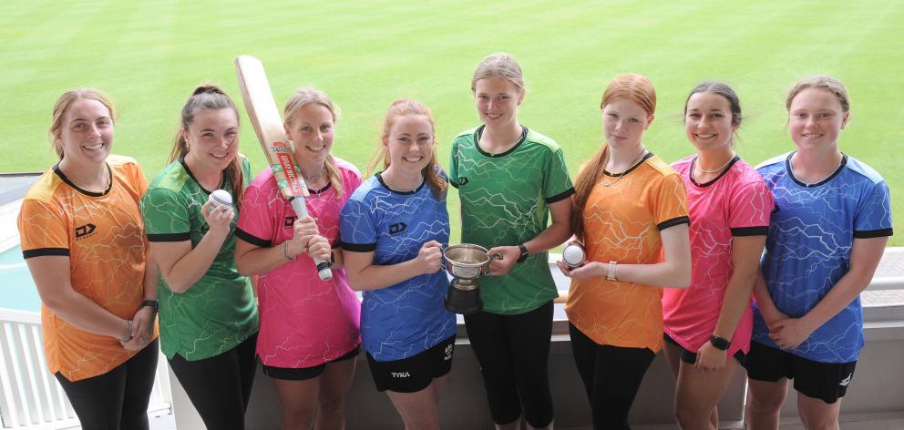 Dunedin cricketers (from left) Bella James, Emma Black, Caitlin Blakely, Sophie Gray, Georgie...