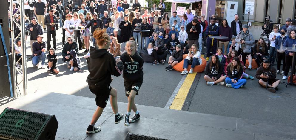 Dancers from Rasa School of Dance Ruby Martin (left) and Jeila Morrison (both 12) perform in the...