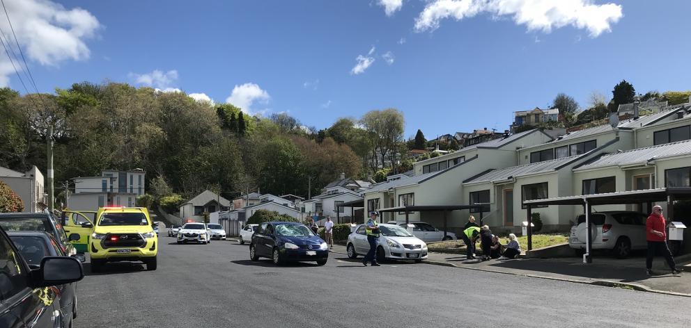 Emergency services at the scene this afternoon. Photo: Linda Robertson