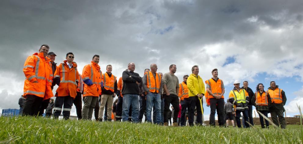 Part of the official party for turing of the first sod for the Kaiewera Downs wind farm yesterday.