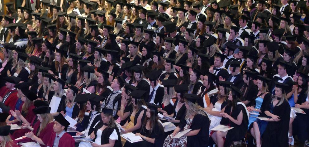 The Otago University 4 pm graduation ceremony at the Dunedin Town Hall on Saturday.