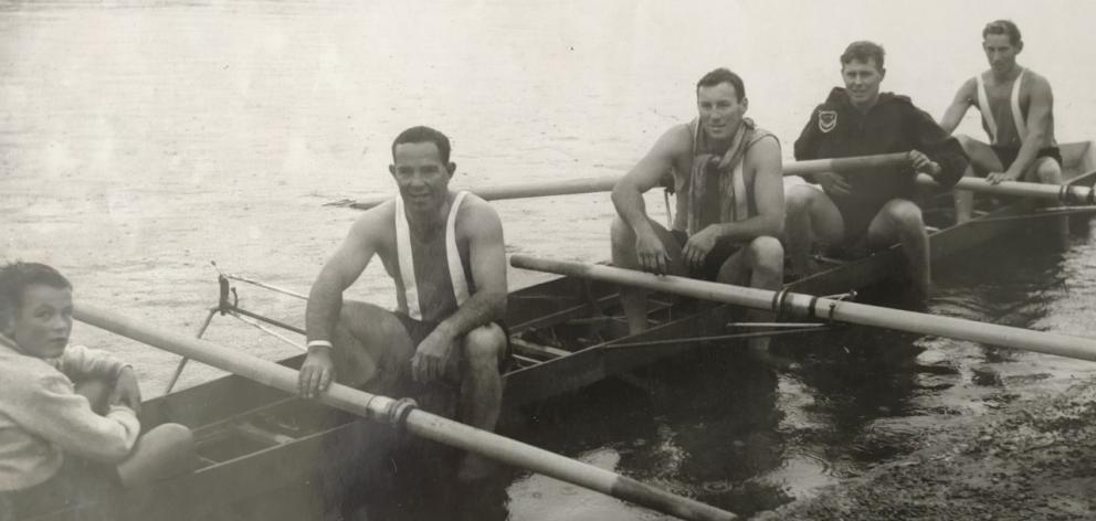 Warren Blazey (third from left) at Kerrs Reach in 1957. Photo: Supplied