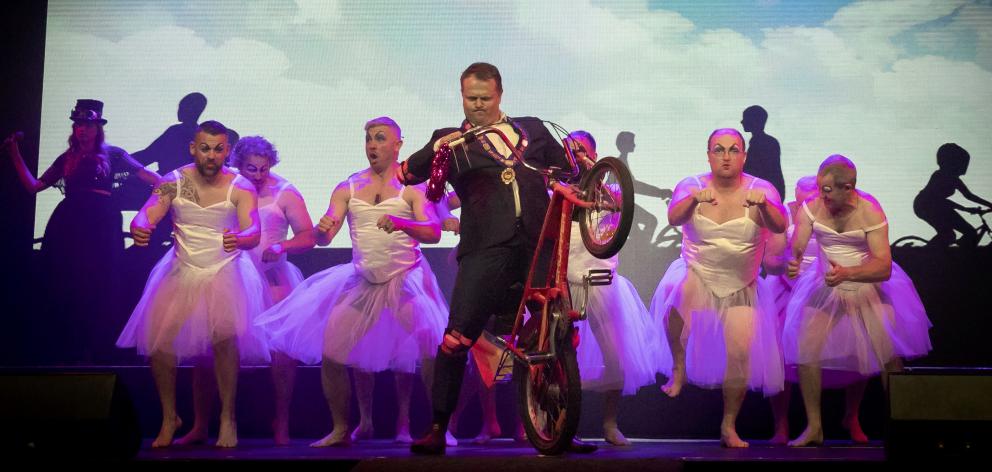 Queenstown Mayor Glyn Lewers joins the Remarkable Men’s Ballet on stage at the annual Christmas...