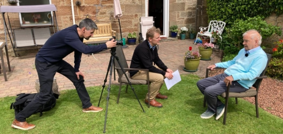 Will McKee of Toitū interviews Sir Tom Devine at his home in Hamilton, Scotland. Photo: Supplied