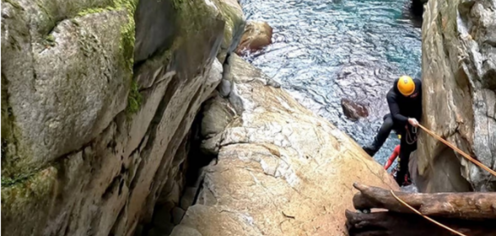 The 300-metre journey was full of hazards - including massive slippery boulders requiring abseil...