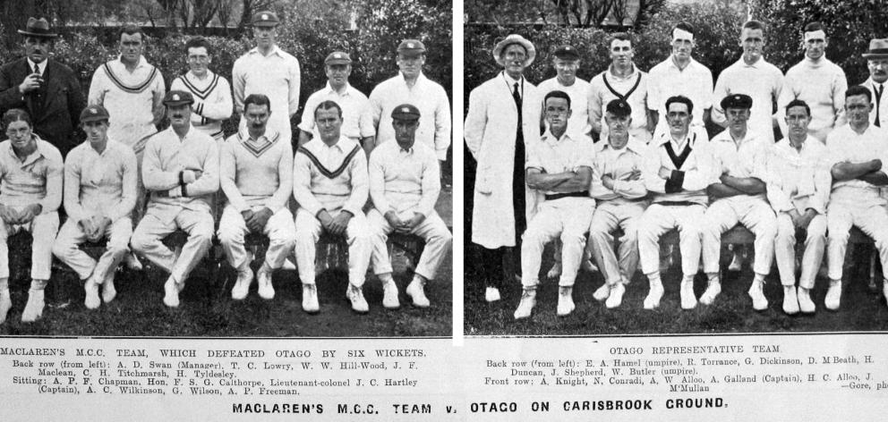 The Marylebone Cricket Club touring team and Otago cricket team (right). — Otago Witness, 23.1.1923