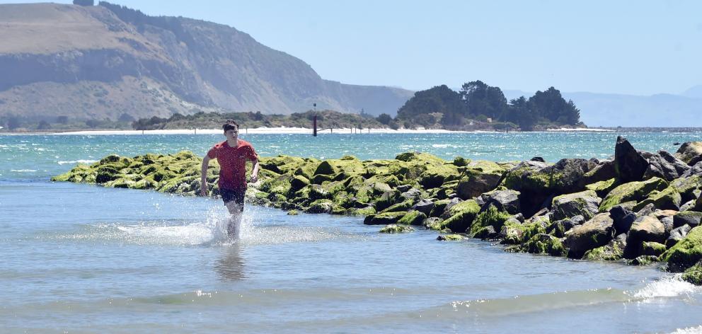 Riley Fitzgerald (14), of Dunedin, takes advantage of the cool water at Te Rauone beach this week...