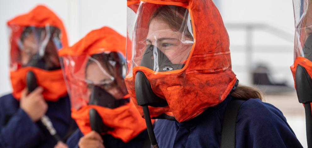 Southland Girls’ High School pupil Thaeya Hoyle (right) was deep into the naval equipment at...