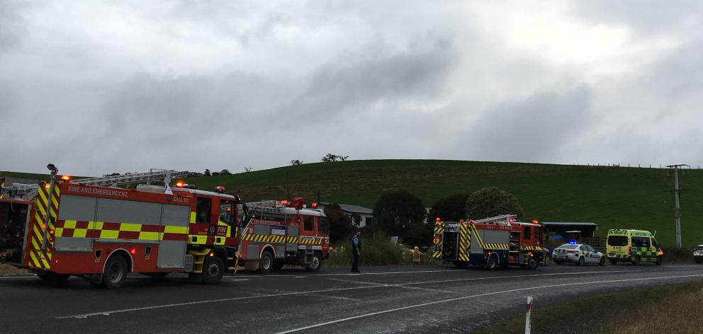 Emergency services at the scene this afternoon. PHOTO: RICHARD DAVISON