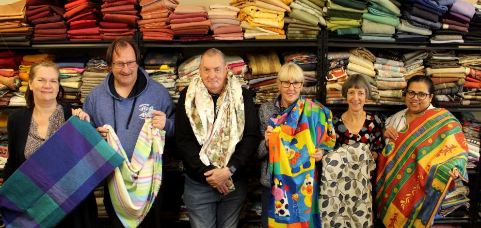 Celebrating 10 years of the Dunedin Curtain Bank are (from left) manager Belinda Le Lievre with...