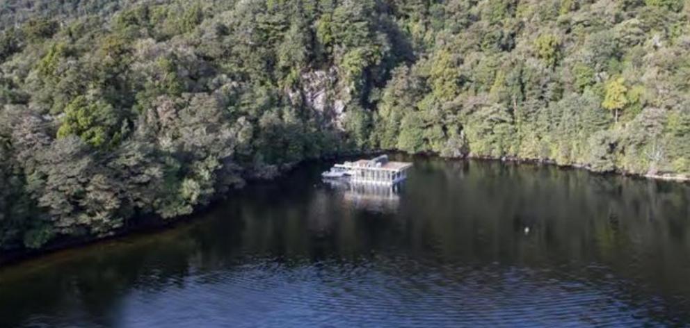 The barge in Cascade Cove, Dusky Sound. PHOTO: SUPPLIED