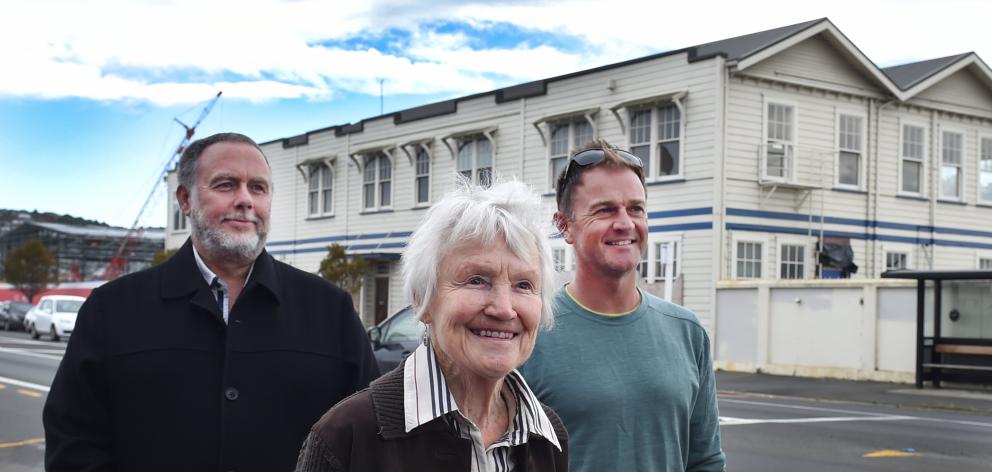 Outside one of the buildings at Hillside workshops last week are (from left) Brent Patterson, Ann...