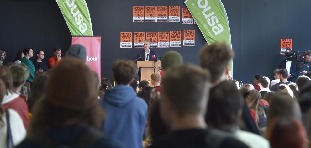 Chris Hipkins speaks to Otago students. PHOTOS: PETER MCINTOSH