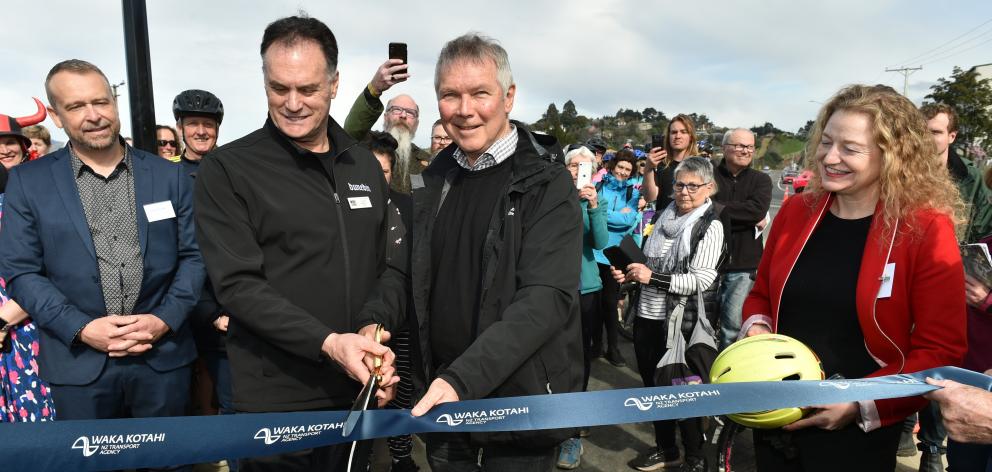 Dunedin Mayor Jules Radich and Transport Minister David Parker officially opened the shared...