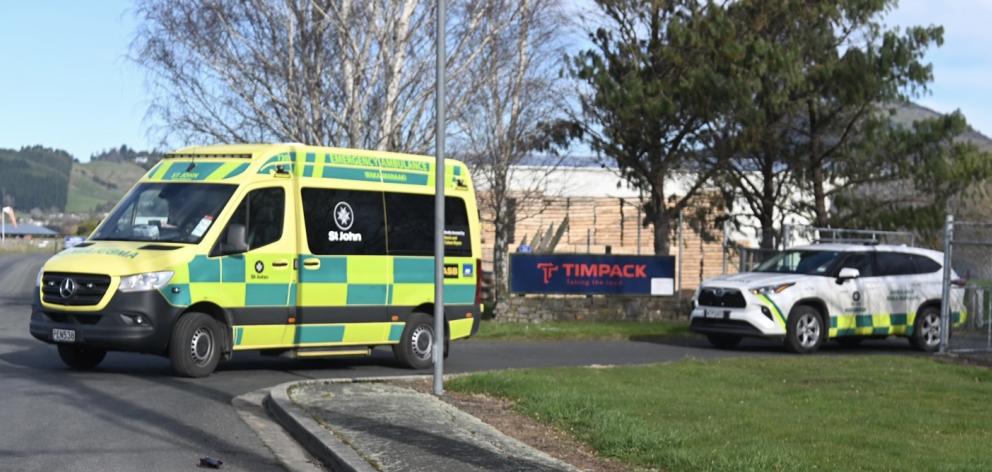 Ambulance staff were called to the Mosgiel workplace this afternoon. PHOTO: CRAIG BAXTER