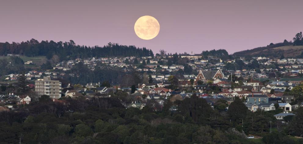 The super blue moon lights up Dunedin yesterday  morning. PHOTO: GERARD O’BRIEN