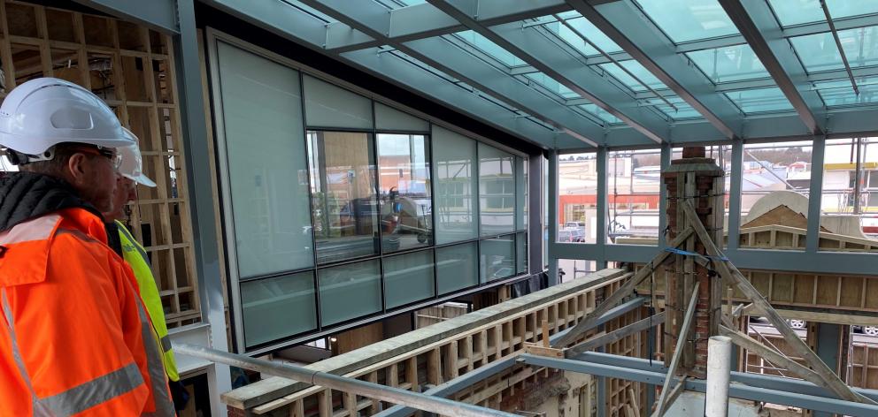 Ashburton District Council CEO Hamish Riach and Ashburton Mayor Neil Brown survey progress at the...