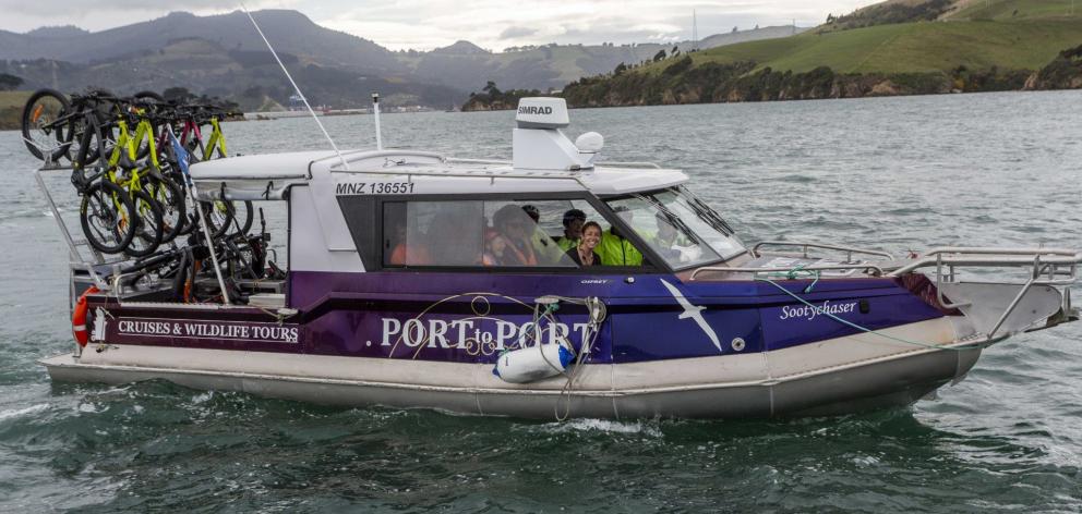 Otago harbour ferry MV Sootychaser transports a full load of bikes. PHOTO: PORT TO PORT CRUISES