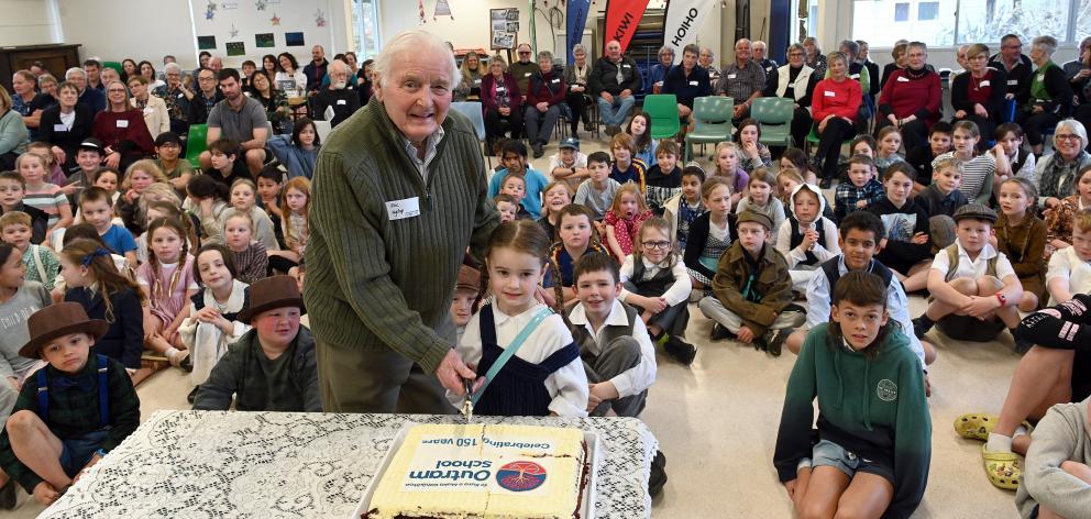Oldest former pupil Eric Hyslop, of Mosgiel, and his great-granddaughter Ada Rogers, one of the...