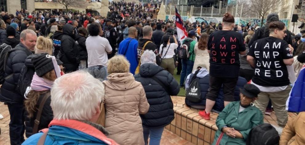 Protesters packed into Civic Square, Wellington. Photo: NZ Herald