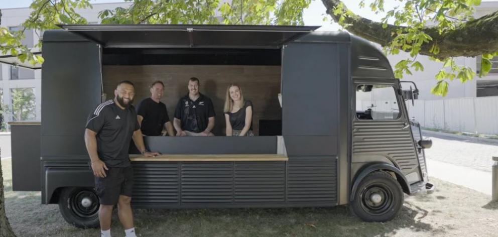 The NZR+ Front Room Daily mobile broadcasting unit in France. Photo: NZ Rugby
