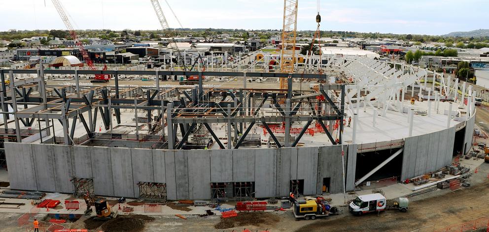 Work is progressing on Te Kaha's southern stand. Photo: Geoff Sloan