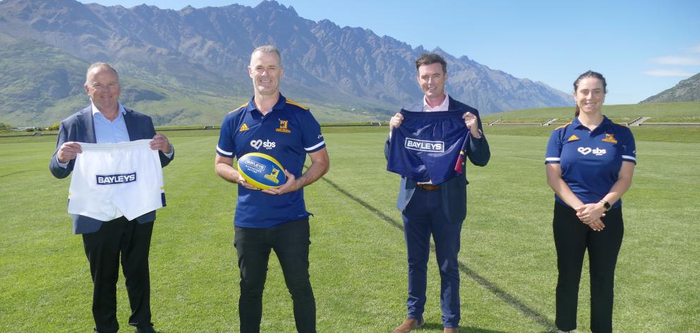 Preparing to bring the Highlanders back to Queenstown next year — to a new venue — are, from left...