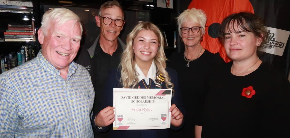 Frida, 18, is pictured at last Friday’s presentation with, from left, RSA branch president Phil...