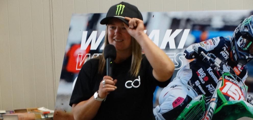 Palmerston-born motocross rider Courtney Duncan visits Oamaru yesterday for a meet-and-greet...