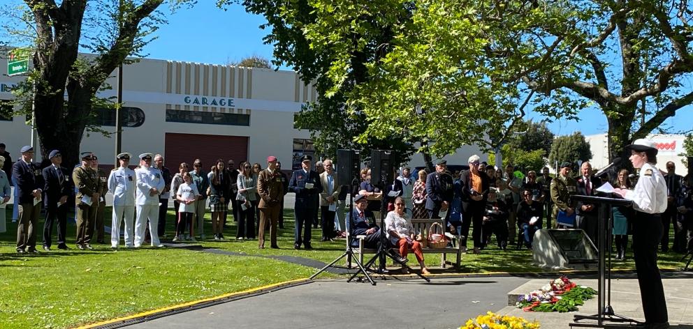 Dunedin RSA Service of Remembrance speaker Cadet Warrant Officer Olivia Goldsmith addresses those...
