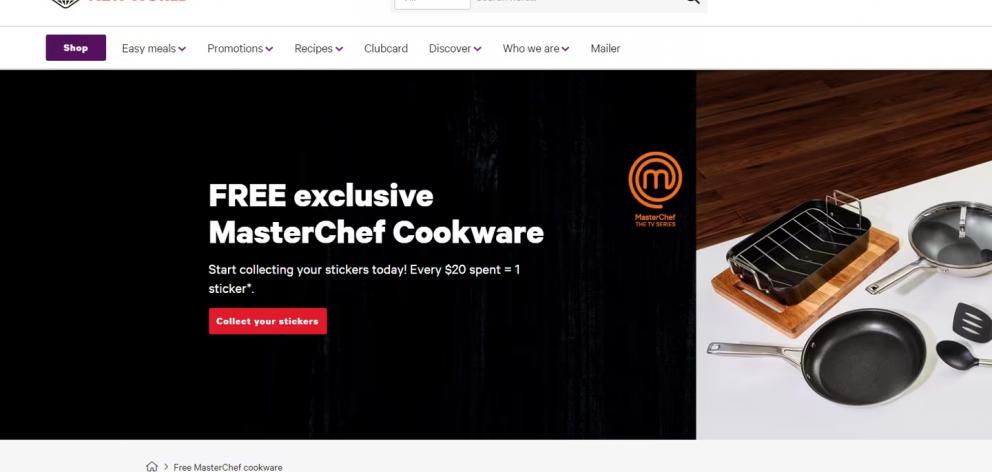 A screenshot of New World's MasterChef cookware promotion.